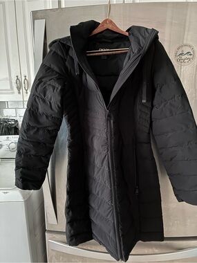DKNY Black Hooded Quilted Long Puffer Jacket